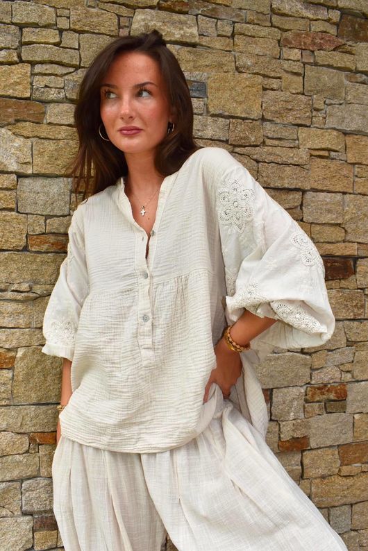 Mimi Pillow Cotton Batwing Blouse Calico